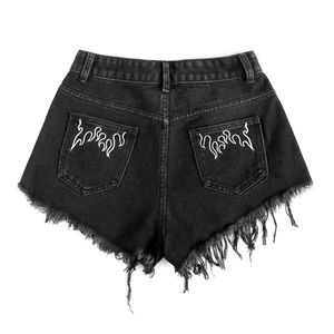 Raw Hem Embroidery Denim Shorts